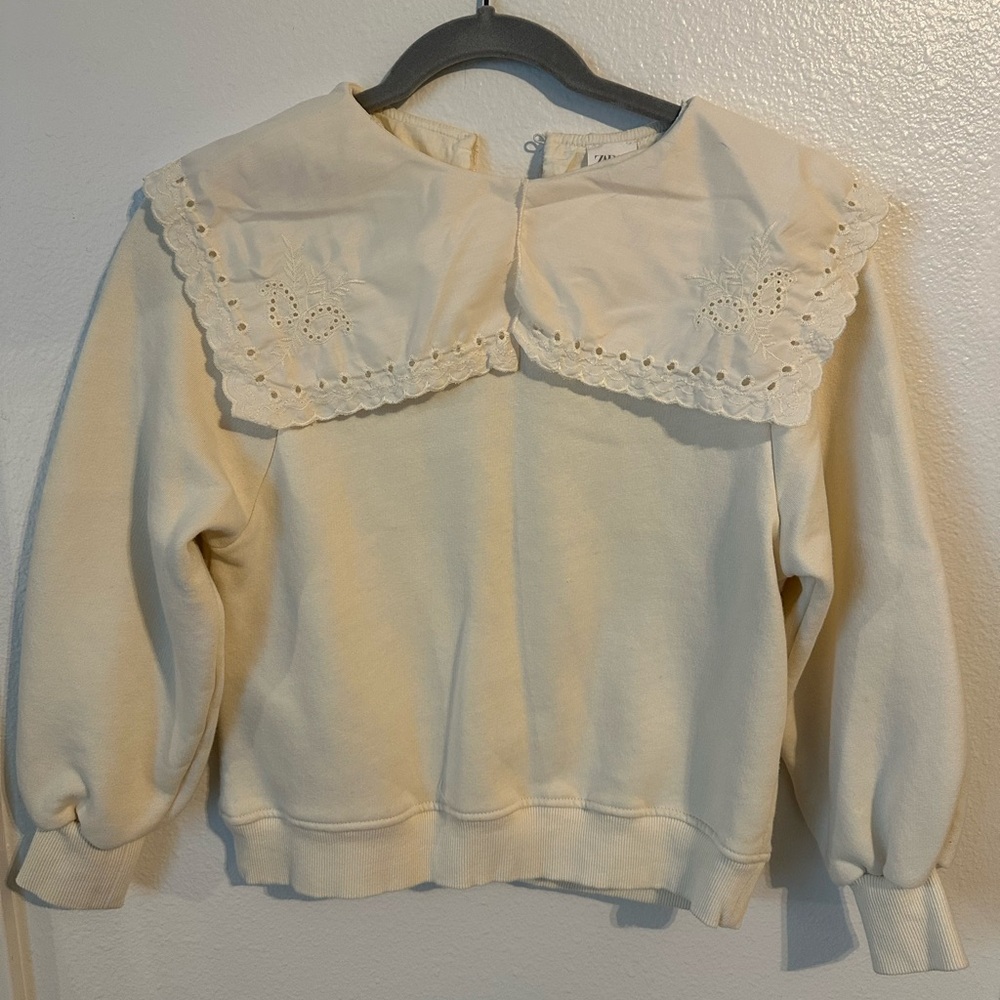Zara Ivory Sweater with Embroidered Collar